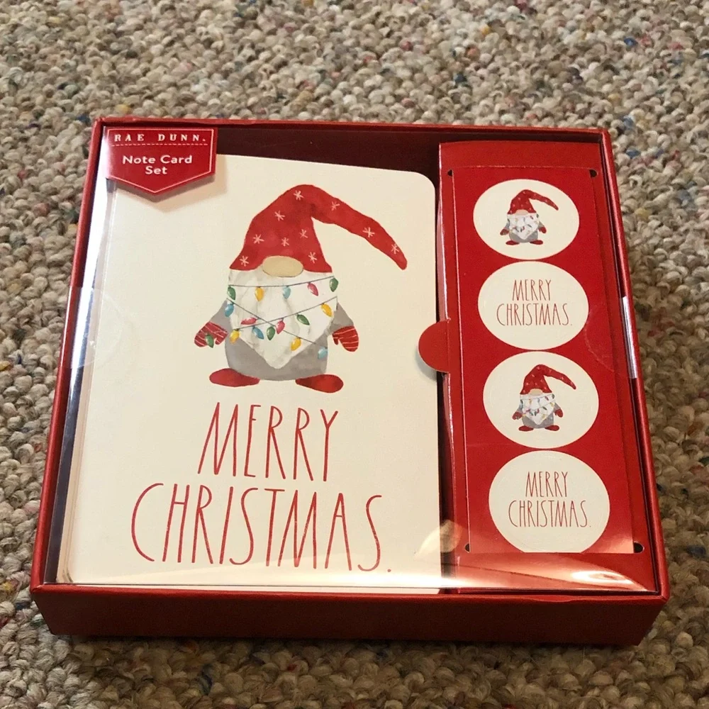 🆕 Rae Dunn MERRY CHRISTMAS Gnome Note Card Set